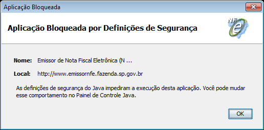 Aplicação bloqueada por definições de segurança - Java