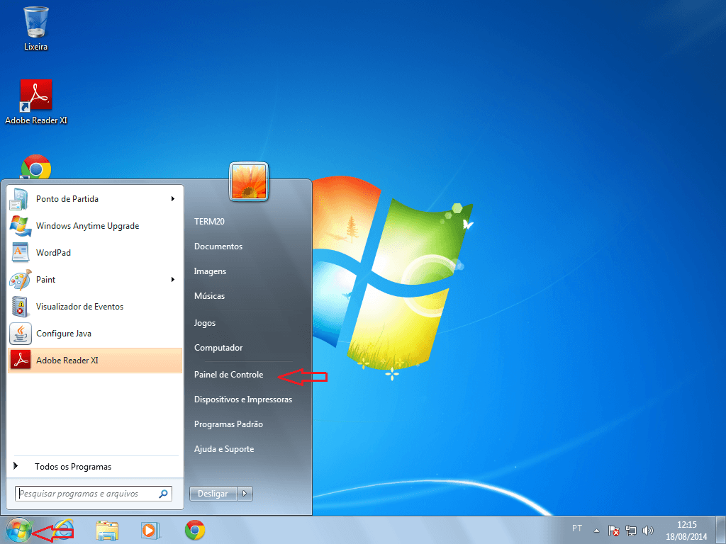 Acessando o painel de controle do Windows 7