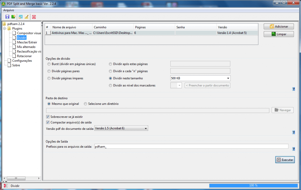 PDF - Selecionar diretório e arquivo de destino