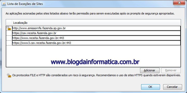 JAVA - Problemas para acessar o DTE Domicílio Tributário Eletrônico da Receita.fazenda.gov.br 4 Java - Adicionar Excecoes