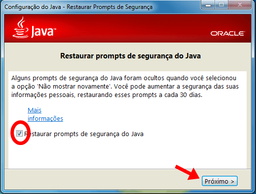 Java - Restaurar Prompts de Segurança