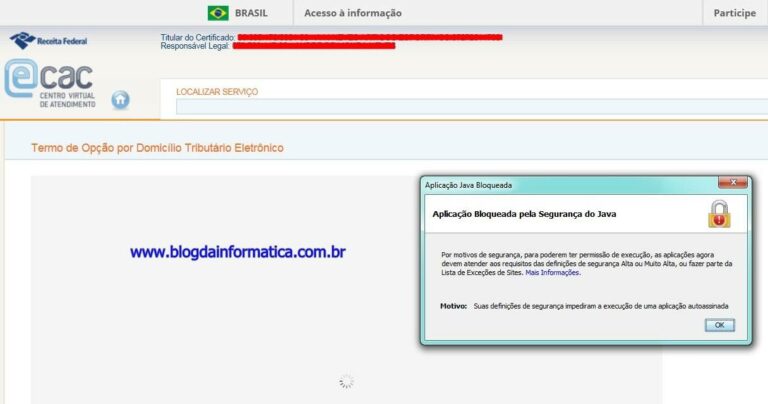 Erro Java para adesão ao DTE