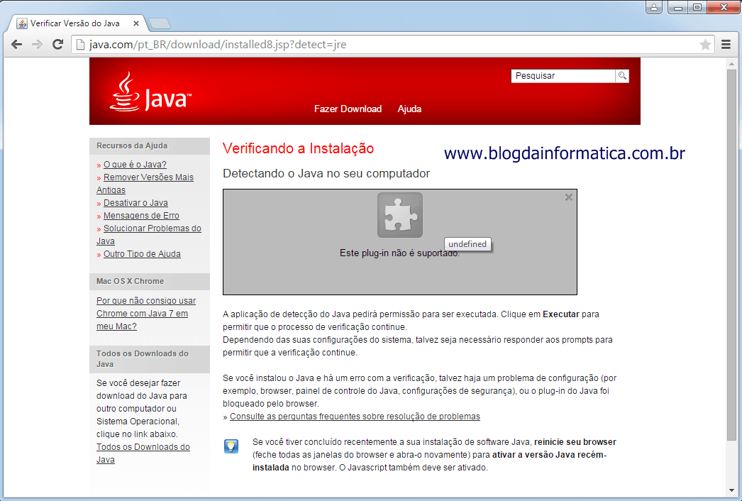 Google Chrome não consegue usar plugin do java - Plug-in não suportado