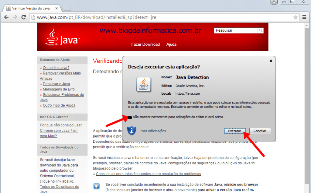 Google Chrome - Plugin Java - Executando a aplicação