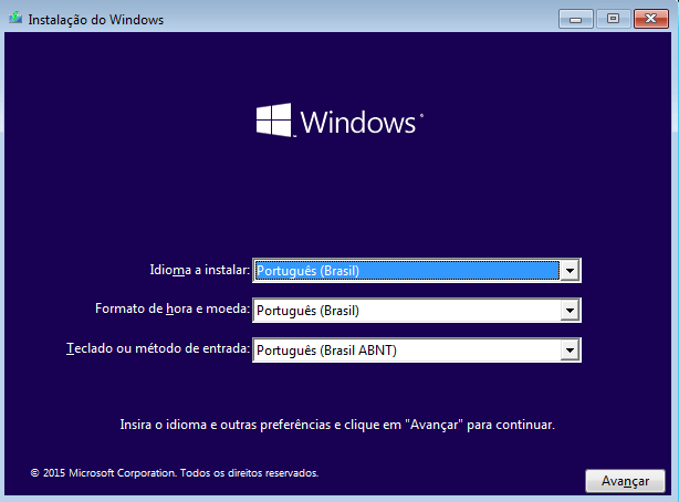 Windows 10 - Seleção de idioma, moeda e teclado
