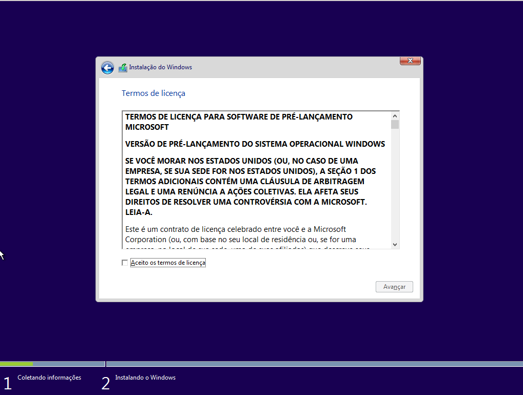 Windows 10 - Licença de pré-lançamento