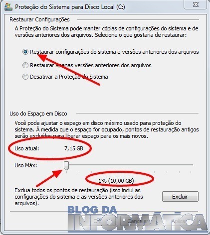 Configurações da Proteção do Sistema