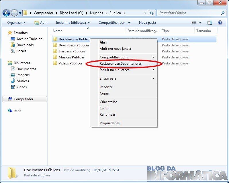 Usando Restaurar com versões anteriores