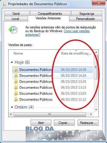 Usando Opções de restauração de pastas