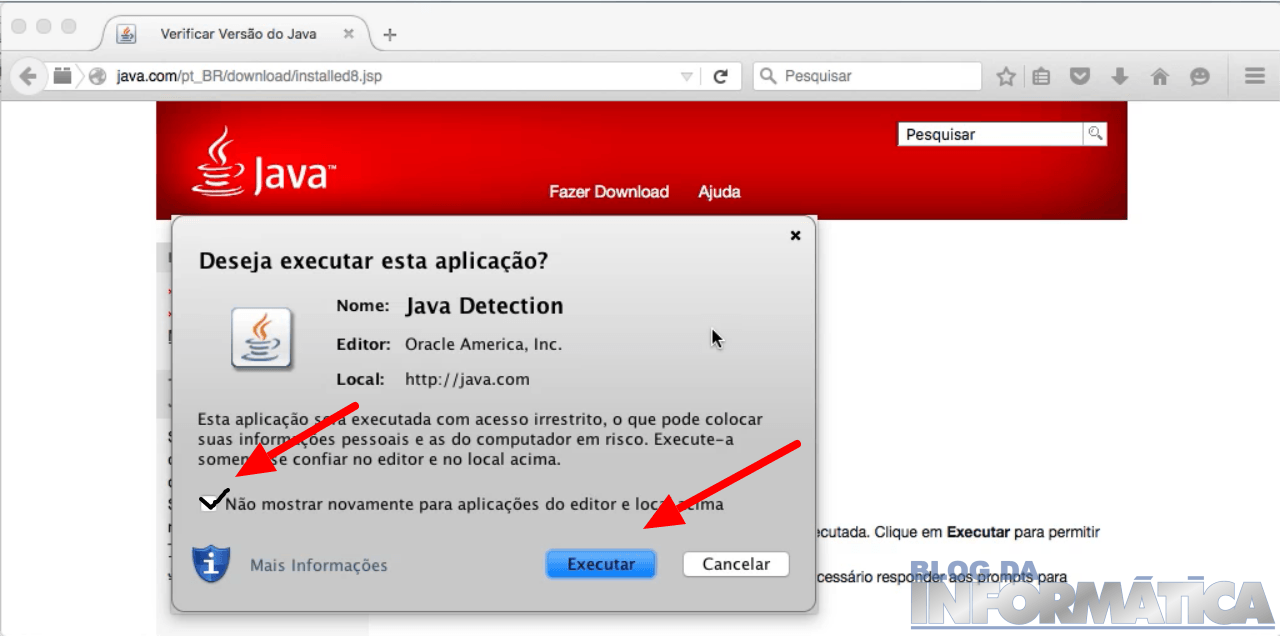 Confirmando ativação do Java