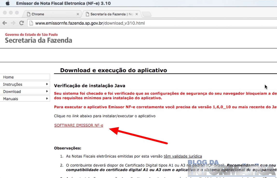 Baixando o Emissor NFe no MAC