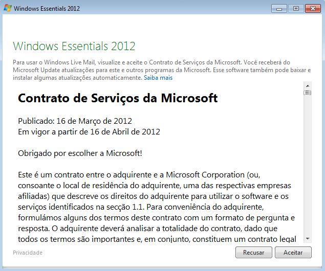 Iniciando o Windows Live Mail pela primeira vez