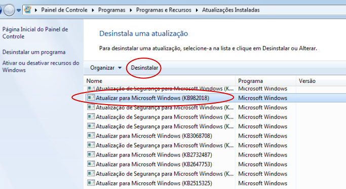 Desinstalar Atualizacao