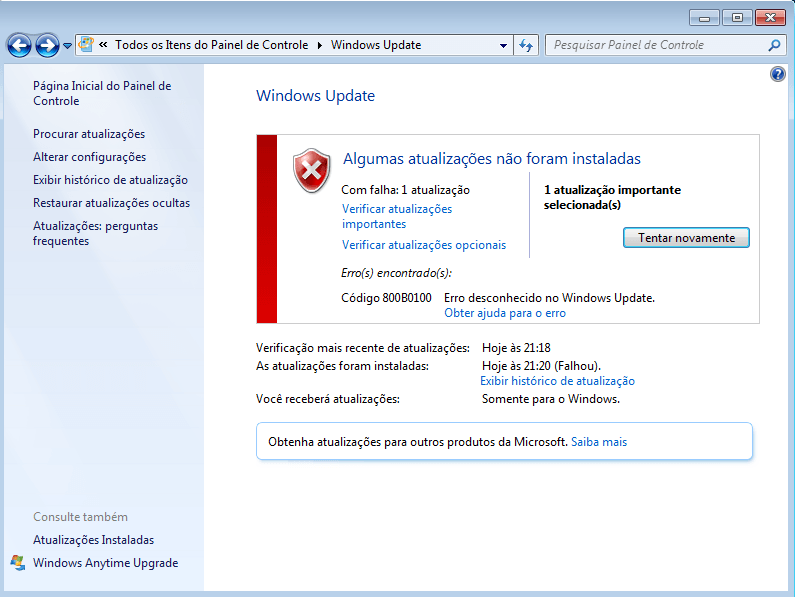 Erro ao instalar KB3080149 - Windows Update 800B0100 1 Windows Update Erro 800B0100