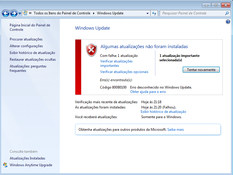Windows Update Erro 800B0100