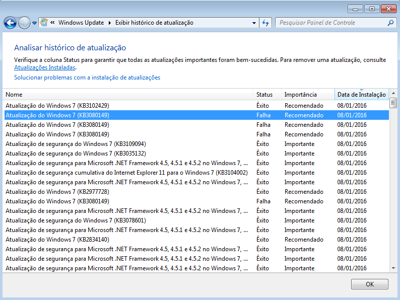 Erro ao instalar KB3080149 - Windows Update 800B0100 2 Erro na instalação do KB3080149