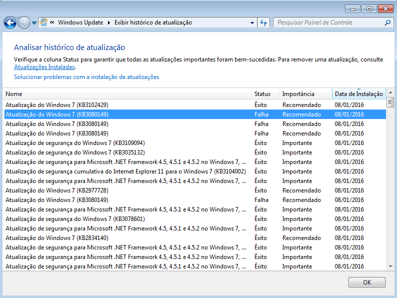 Erro na instalação do KB3080149
