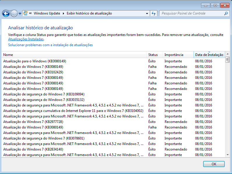 Erro ao instalar KB3080149 - Windows Update 800B0100 7 Confirmação da instalação do KB3080149
