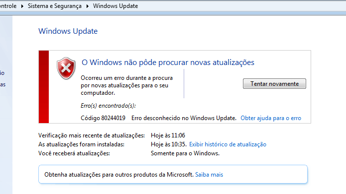 Windows Update Erro 80244019