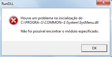 Houve um problema na inicialização do C:\Progra~1\common~1\System\Sysmenu.dll