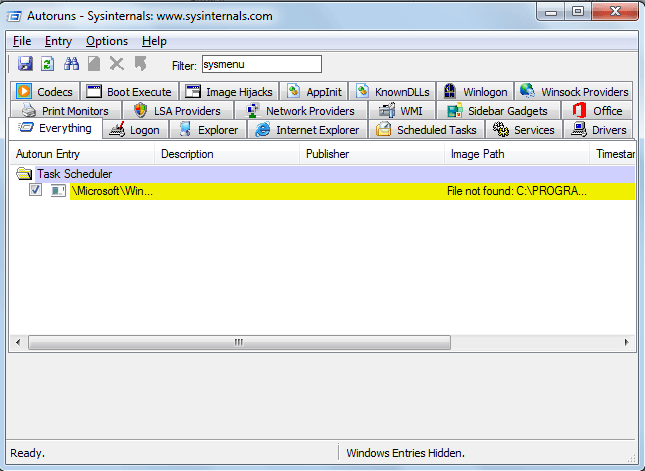 Autoruns.exe - sysmenu.dll