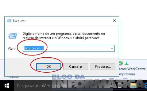 Não consigo remover minha impressora no Windows 4 Executando o services.msc