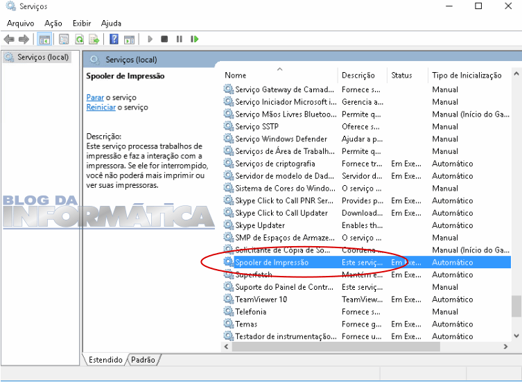 Não consigo remover minha impressora no Windows 5 Serviço de Spooler de Impressão