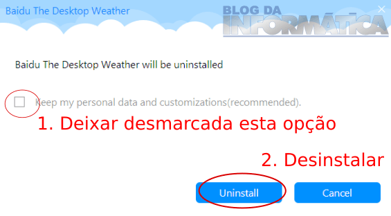 Opções de desinstalação do Baidu The Desktop Weather