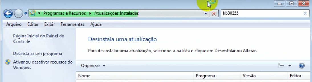 Localizando a atualização KB3035583