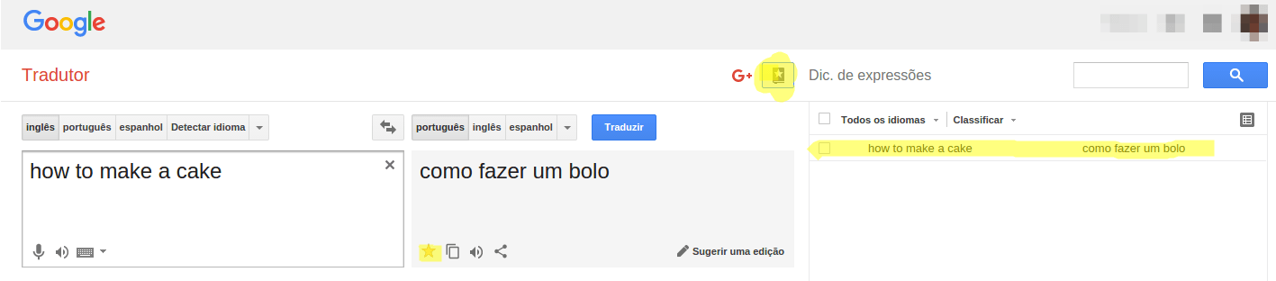 Google Tradutor - Salvar frases