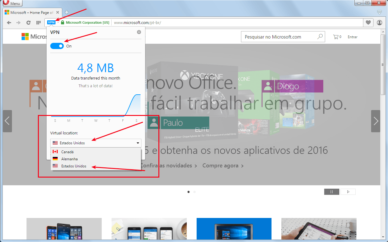 VPN Gratuita no seu Navegador 8 Opera Developer - Habilitando e escolhendo a VPN