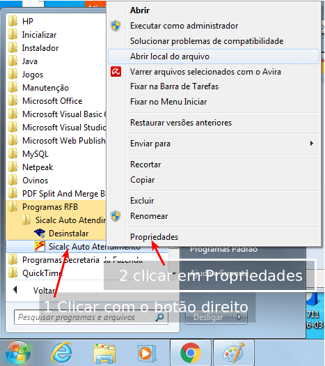 Sicalc web e incompatibilidades de Windows 7, 8 e 10 4 Sicalc - Propriedades do programa