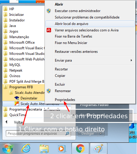 Sicalc - Propriedades do programa