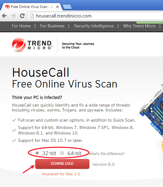 Site do Housecall - Trendmicro