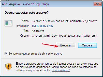 Confirmação de segurança do Eset