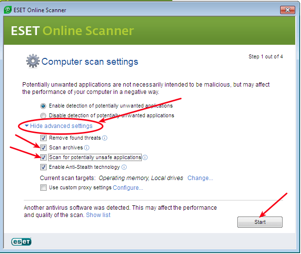 Configurações do Eset