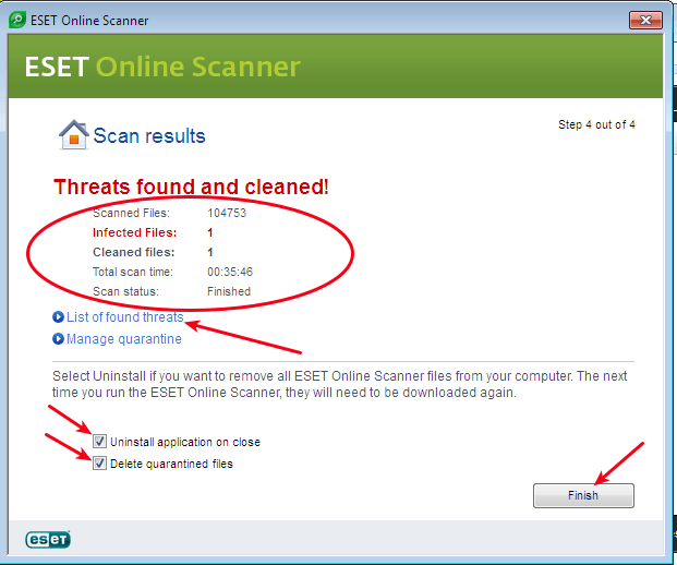 Limpando seu PC com antivírus online gratuitos 17 Resultado do escaneamento do Eset