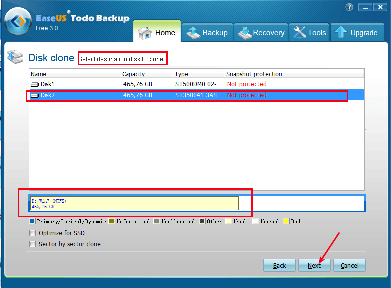 Easeus - Selecionando o destino