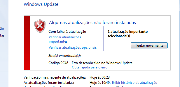 Erro Windows Update 9c48 - Internet Explorer