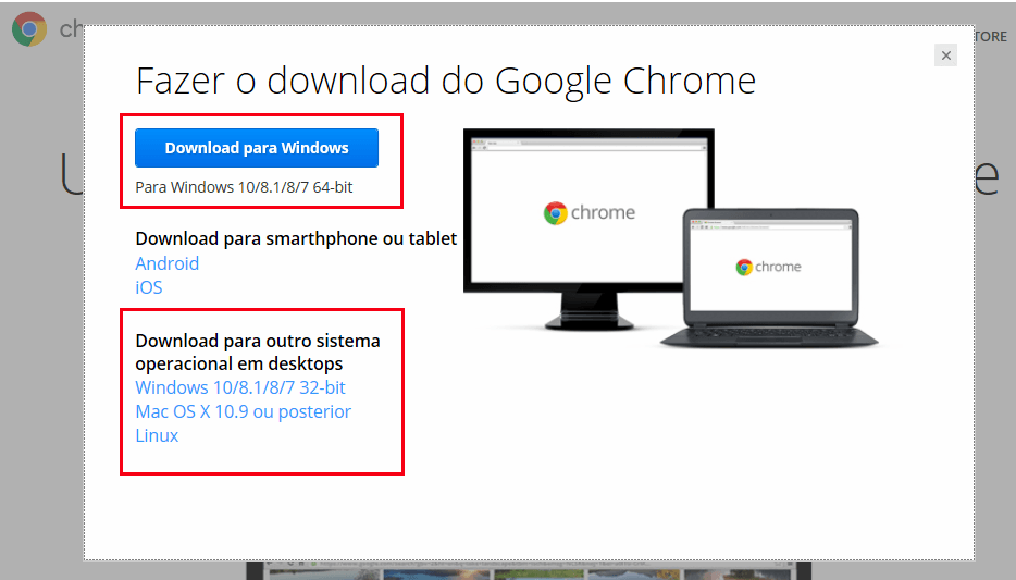 Chrome - Selecionar tipo de instalação