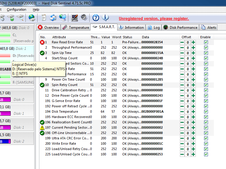 Erros no HD - Informação do SMART