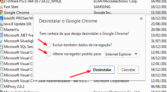 Confirmar desinstalação do Google Chrome