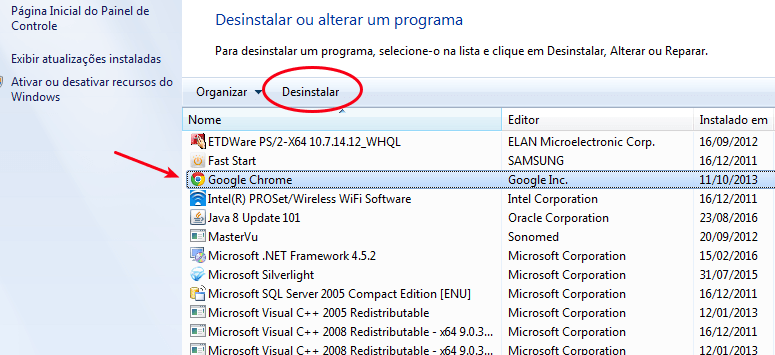 Google Chrome não abre ? Veja como resolver 1 Painel de Controle - Desinstalar Chrome