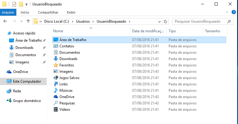 Como resetar senha perdida do Windows 10 9 Pastas do usuário bloqueado