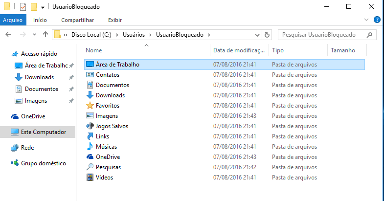 Pastas do usuário bloqueado