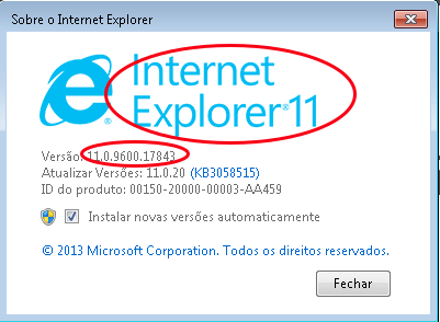 Versão do Internet Explorer