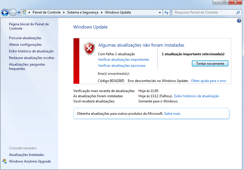 Erro 8024200d do Windows Update