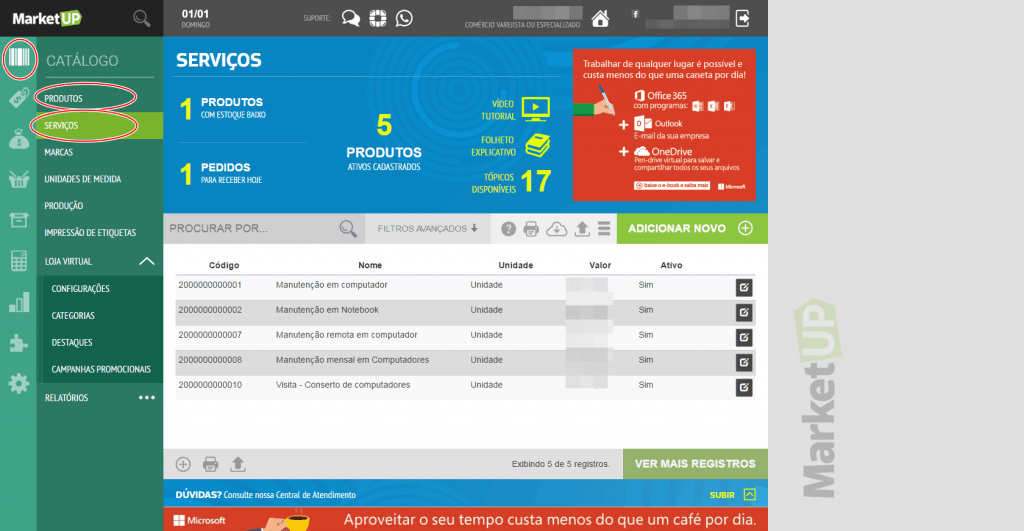 Marketup - Cadastro de serviços