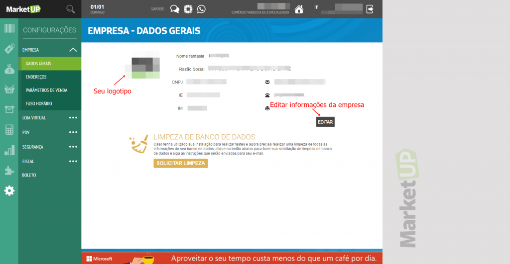Marketup - Configuração - Empresa - Dados gerais