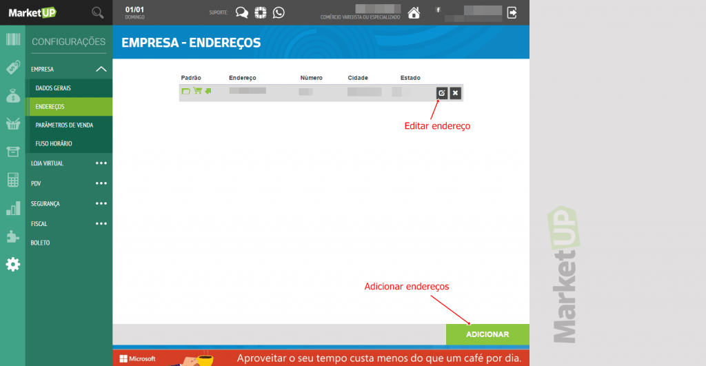 Marketup - Configuração - Endereços da empresa